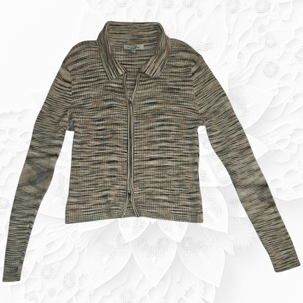 Hooked‎ Up by IOT Textured Zip-Up Cardigan - Brown and Black